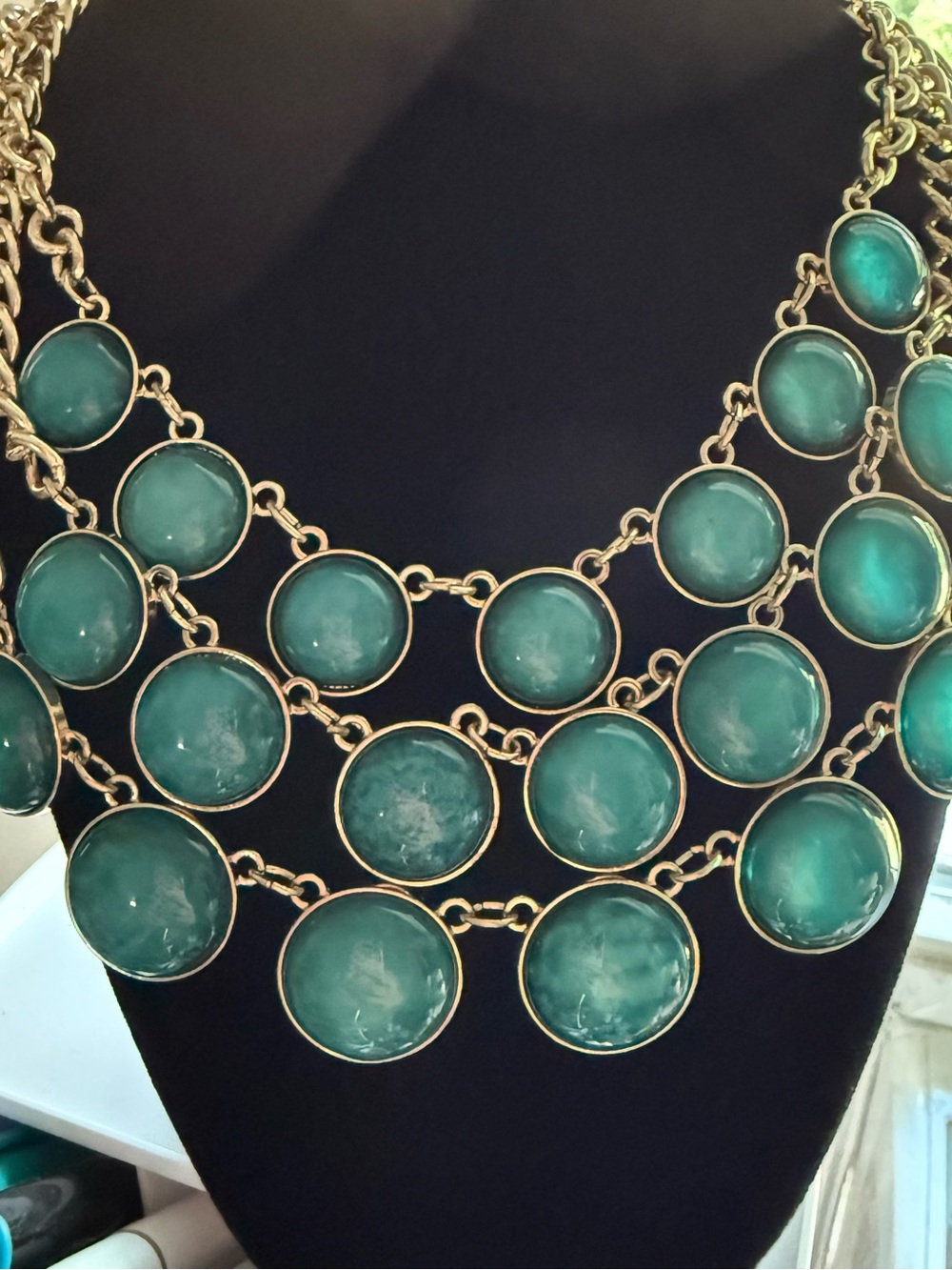 Gold-Tone Teal Multi-Tier Statement Necklace